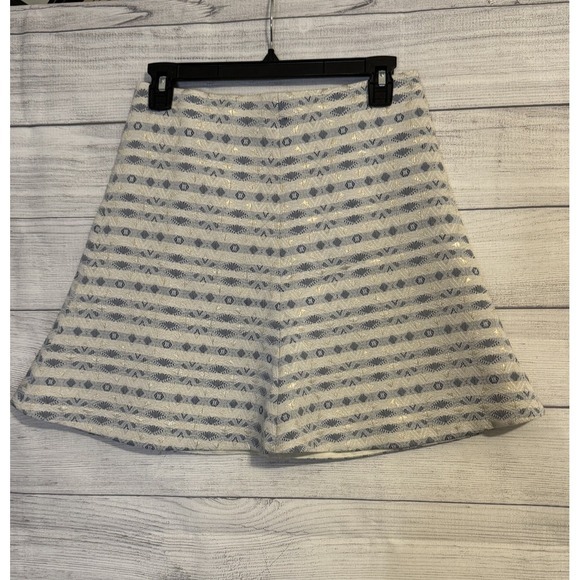 J.CREW Jackets & Blazers - J.Crew Women's Winter‎ Skirt White Blue Snowflake Gold Shimmer Size 0 VGC